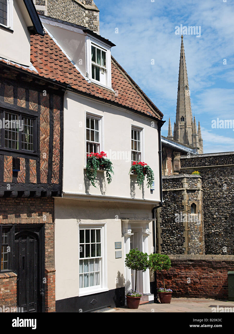 HOUSES ON PRINCES STREET NORWICH WITH VIEW OF CATHEDRAL BEHIND NORFOLK