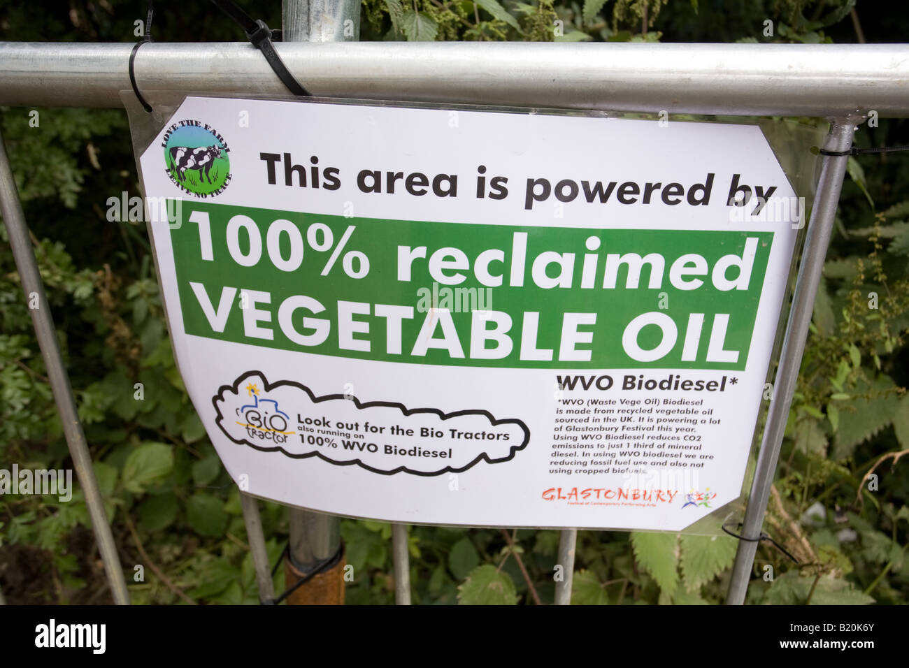 vegetable oil sign biofuel Glastonbury Festival 2008 Stock Photo