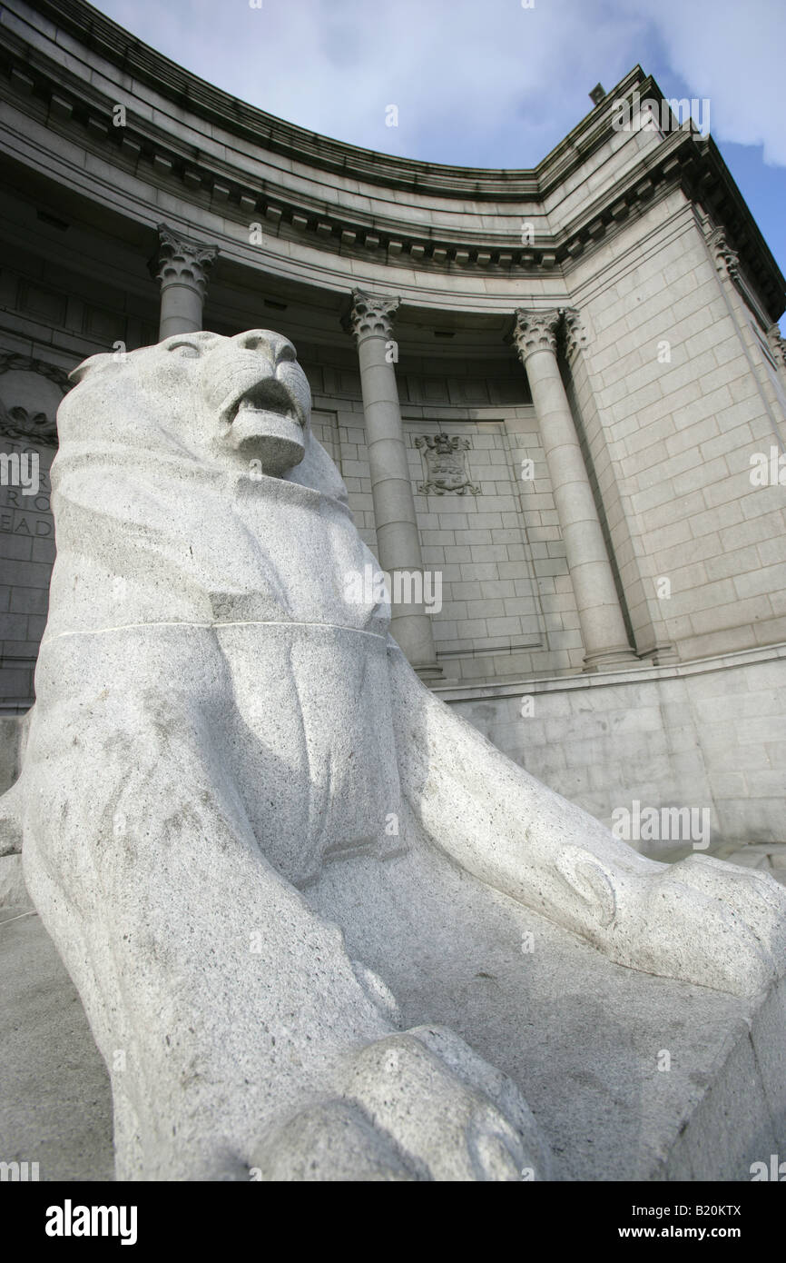 City of Aberdeen, Scotland. Close-up view of the lion sculpture at Aberdeen’s Schoolhill War Memorial. Stock Photo