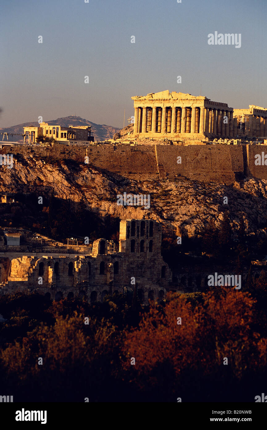 Parthenon Acropolis view from Philopappos Hill Athens Greece Stock Photo
