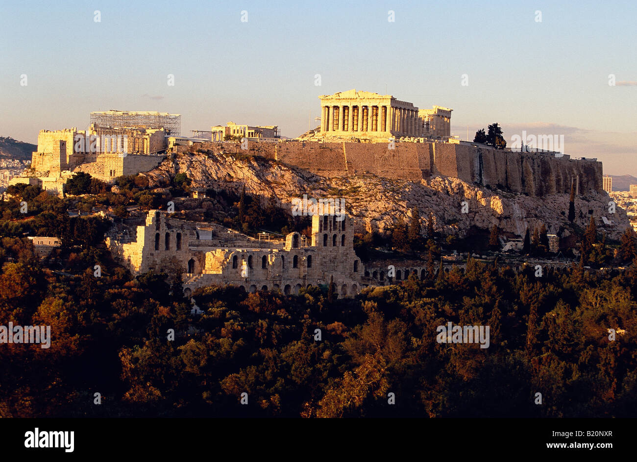 Acropolis View fom Philopappos Hill Athens Greece Stock Photo
