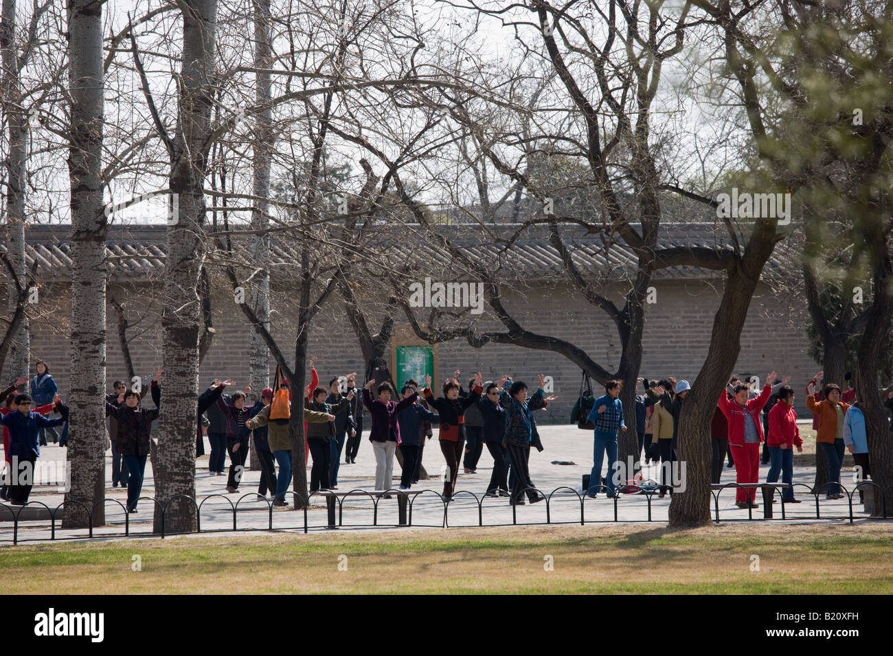 Line dancing in park of the Temple of Heaven Beijing China Stock Photo