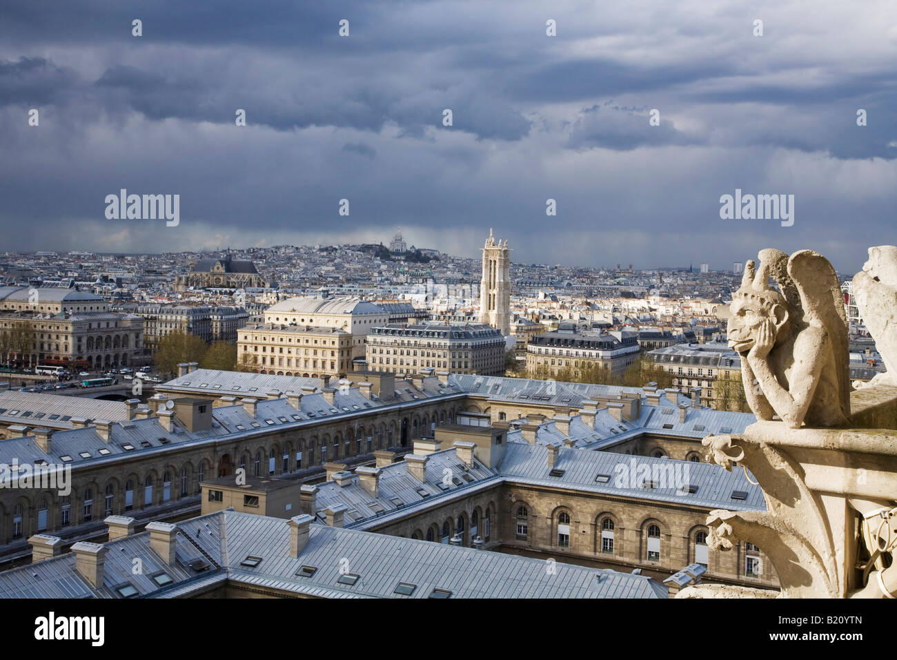 View from Notre Dame with gargoyle looking to Montmartre Paris France Europe EU Stock Photo