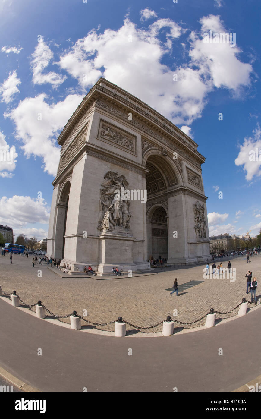 Arc de Triomphe in spring sunshine daytime Place Charles de Gaulle Champs Elysee Etoile Paris France Europe EU Stock Photo