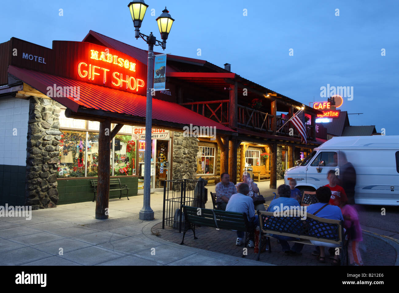 Dusk in the town of West Yellowstone Idaho USA Stock Photo Alamy
