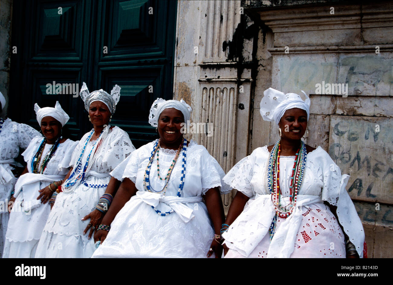 Baianas in traditional dress on Largo de Pelourinho Salvador de Bahia Brazil Stock Photo