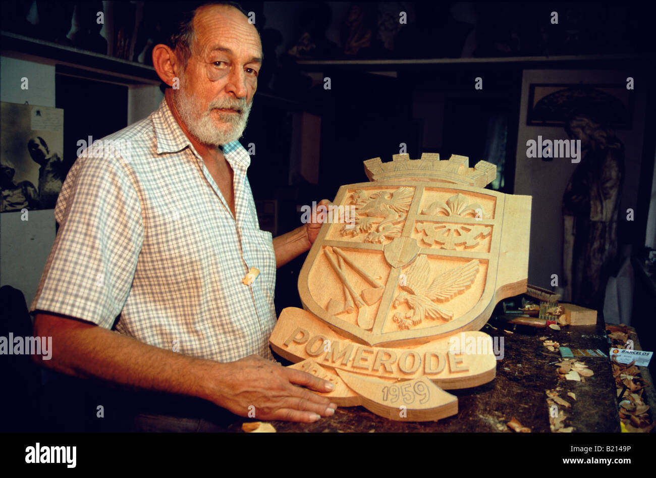 German wood carver Pomerode Santa Caterina Brazil Stock Photo