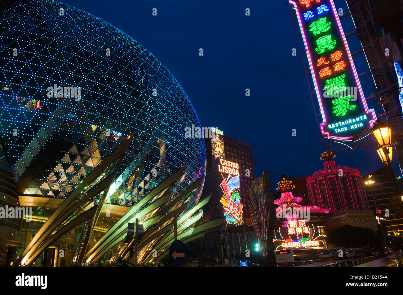 The neon lights of Casino Grand Lisboa in Macau China Stock Photo