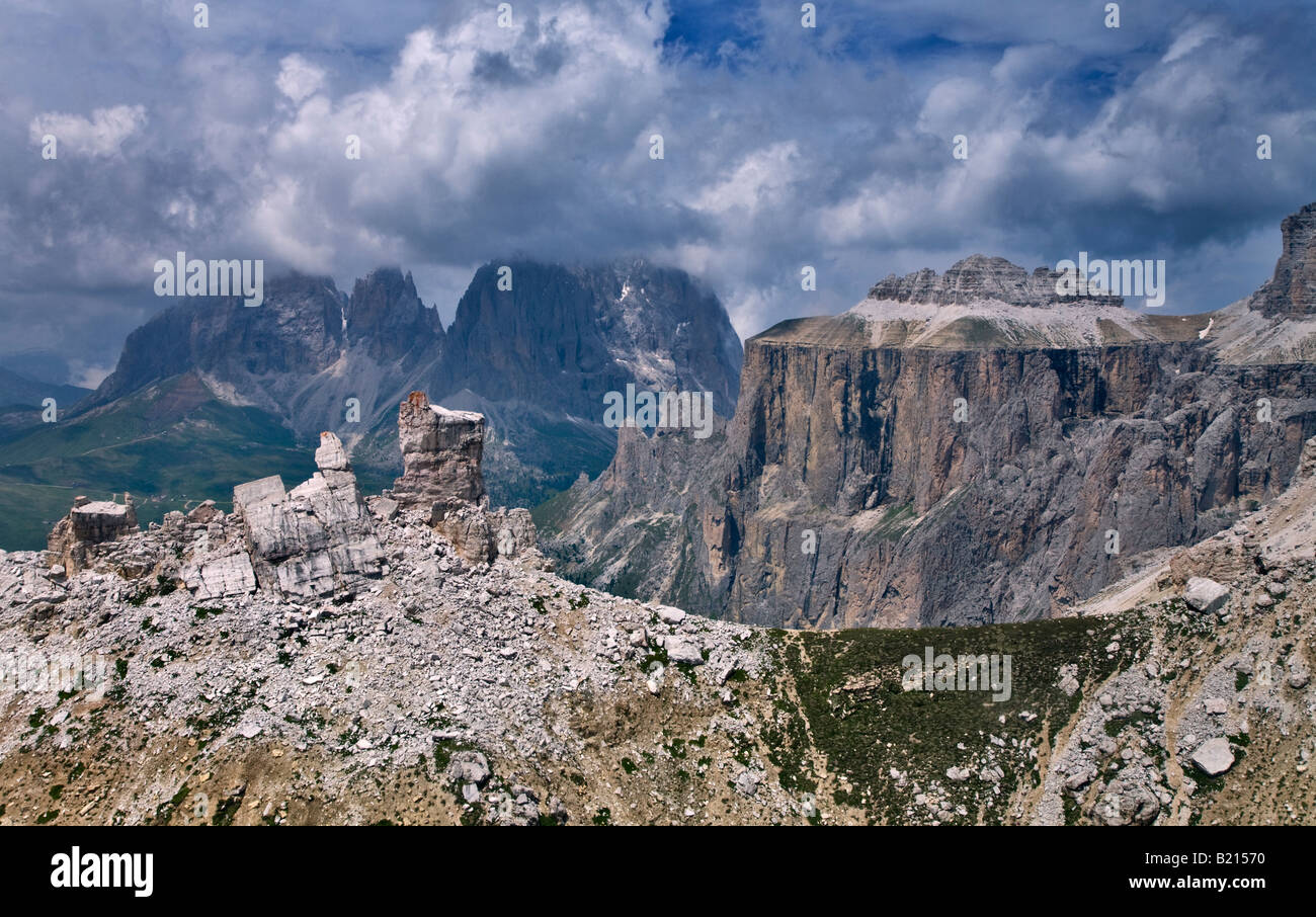 Sassolungo and Sella Massif as seen from the summit of Sass Pordoi ...