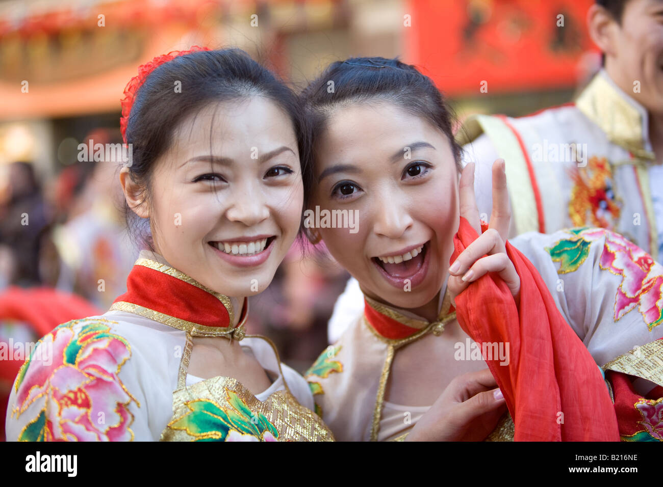Two performers from the Chinese New Year parade in London. Stock Photo