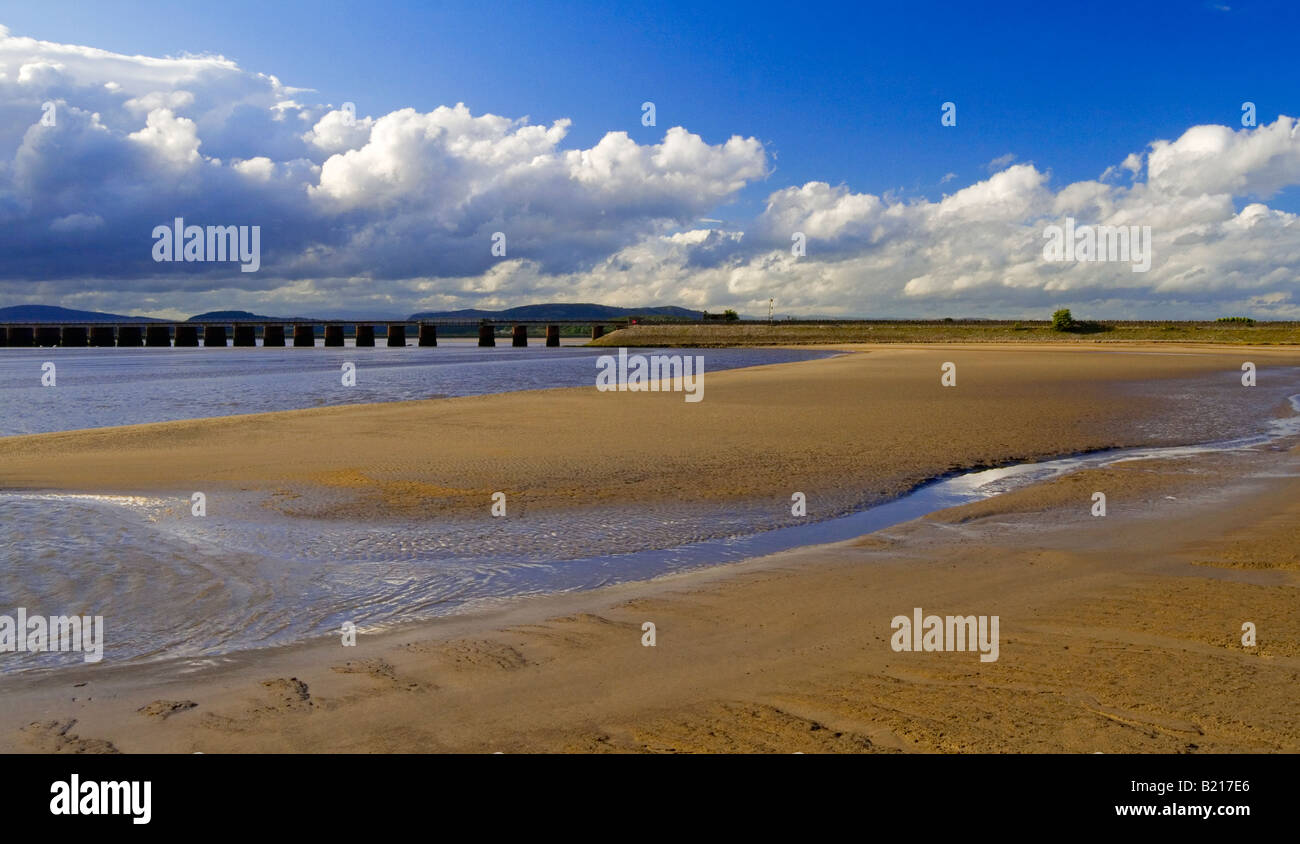 View of the River Kent Estuary Morecambe Bay from Arnside Cumbria England UK with railway viaduct visible in distance Stock Photo