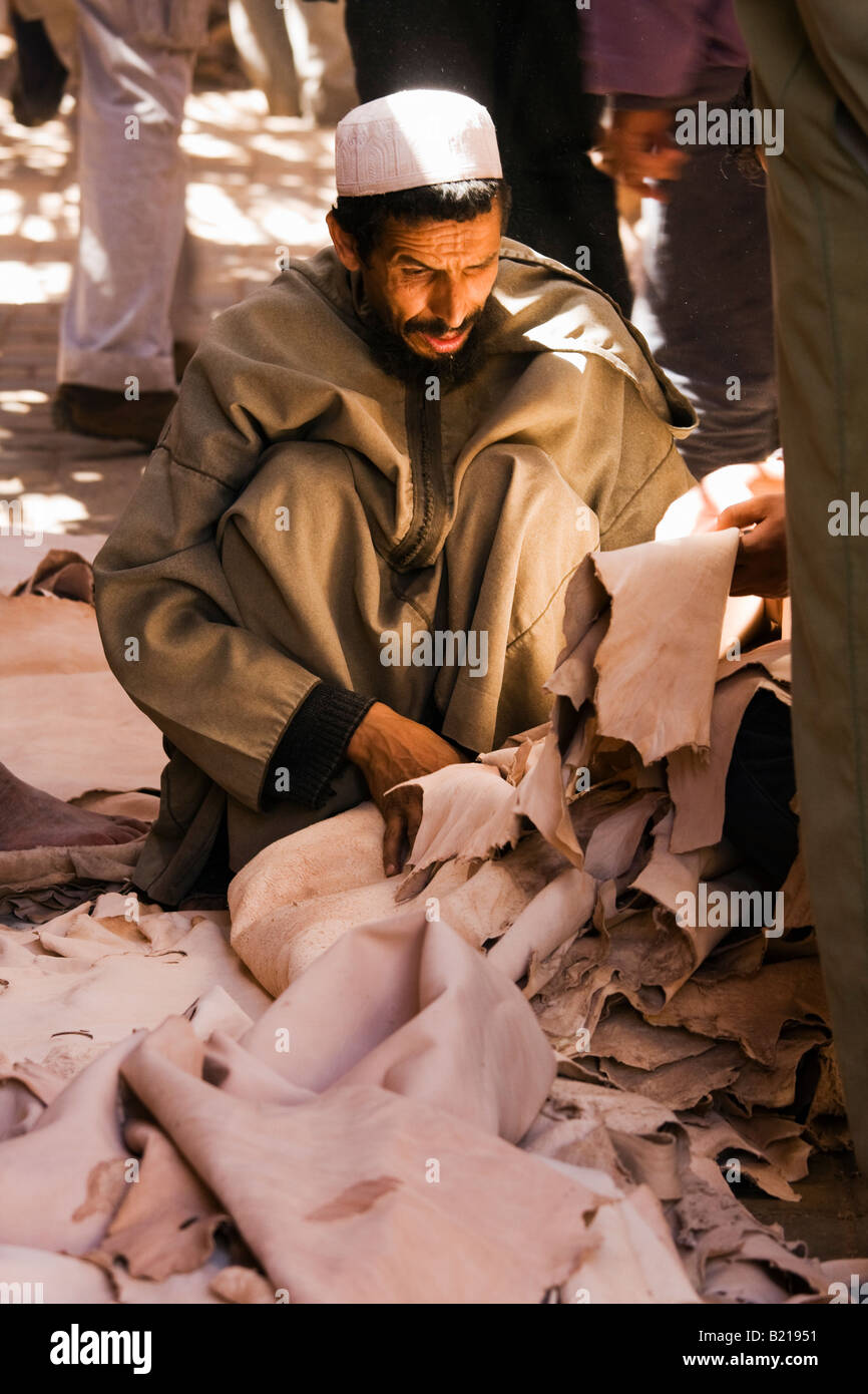 Marrakech leather market in the medina Stock Photo
