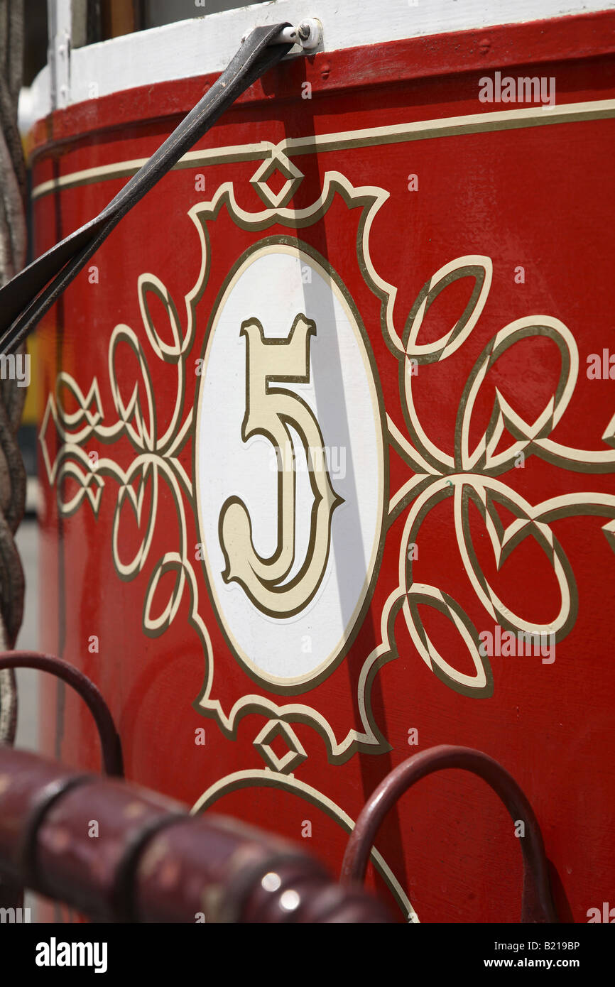 Number Five on a Lisbon Tram, Portugal Stock Photo