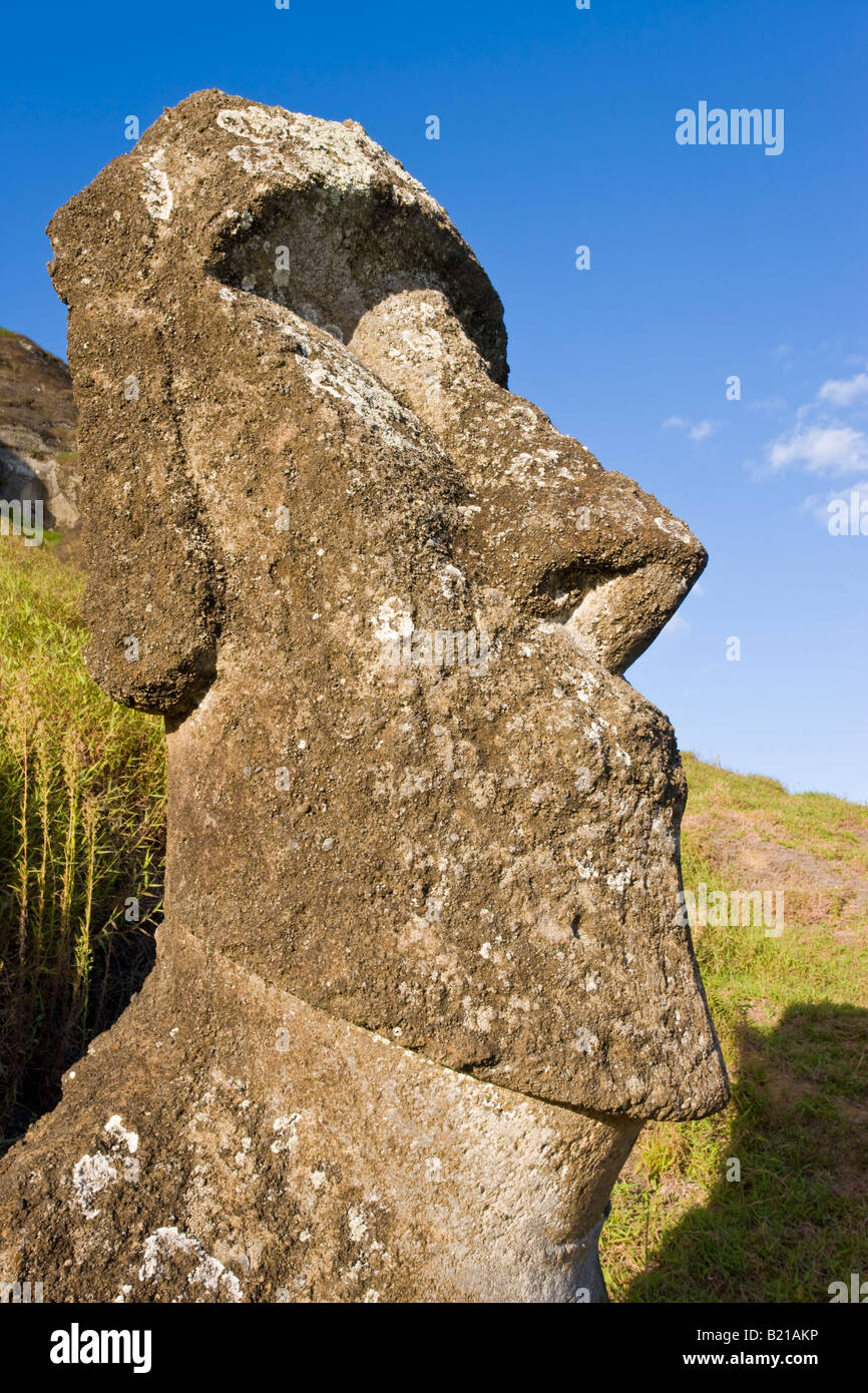 South America Chile Rapa Nui Easter Island giant monolithic stone Maoi statues at Rano Raraku