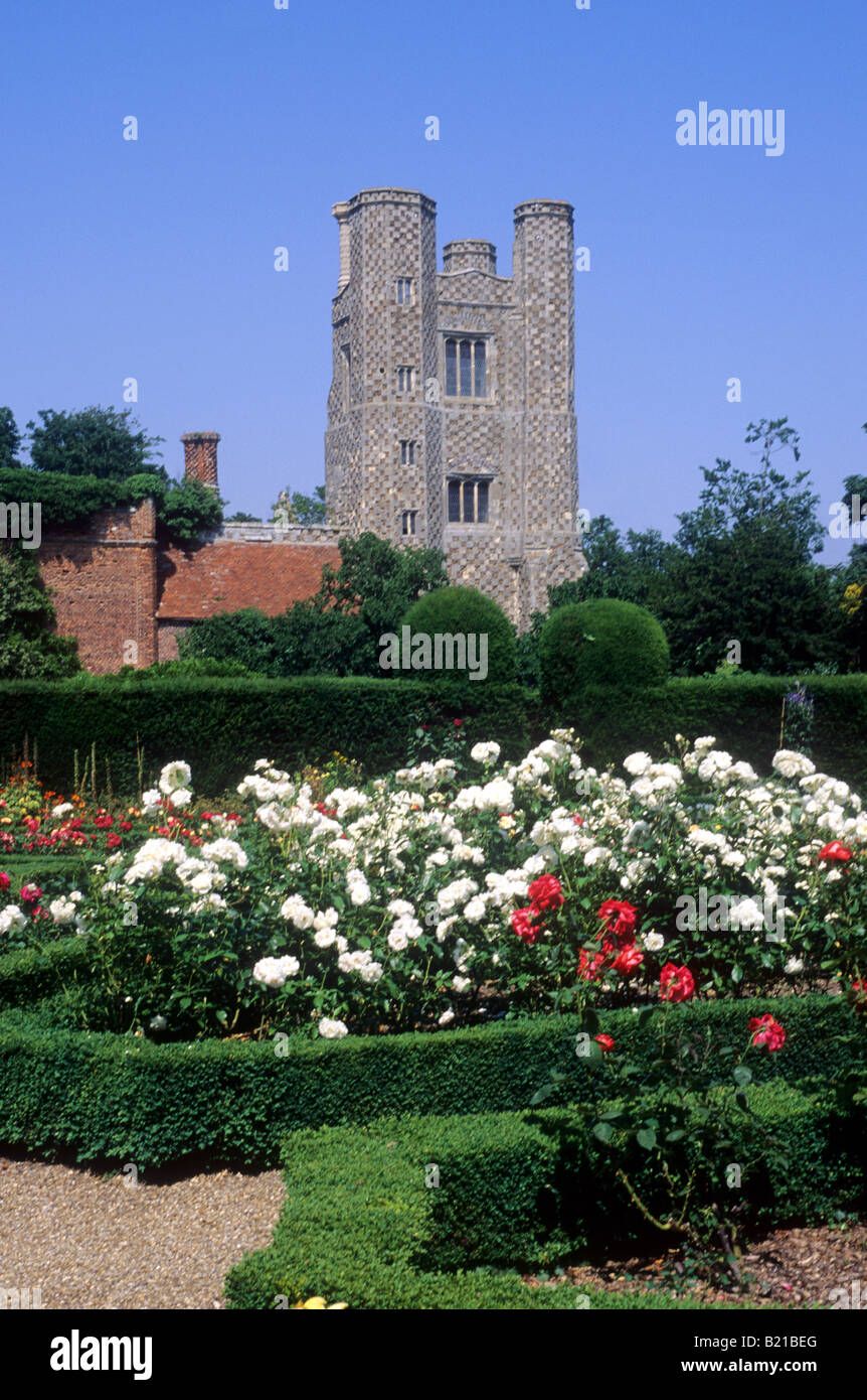 St Osyth Priory Brightlingsea Essex East Anglia England UK Medieval tower rose garden Stock Photo