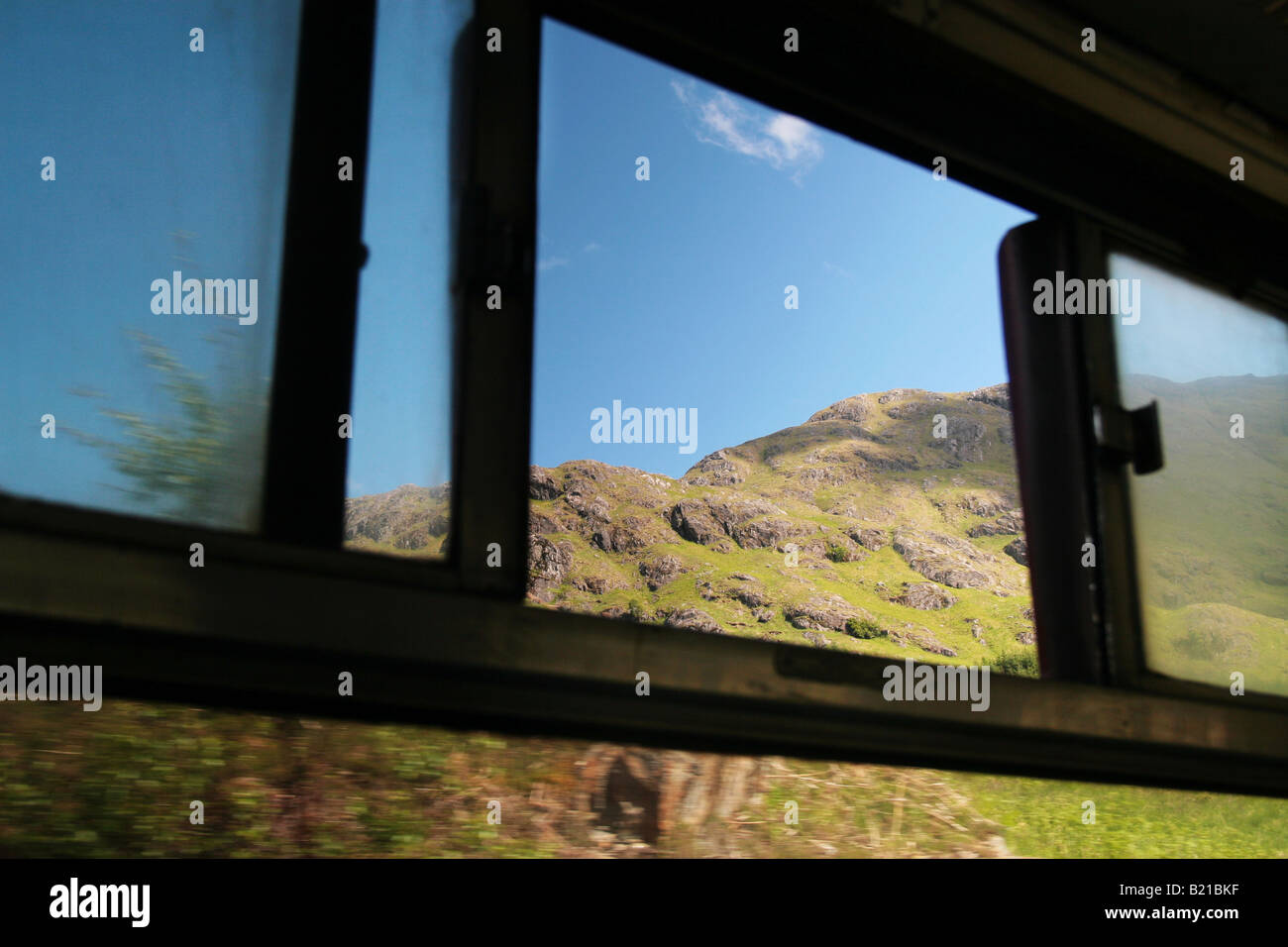 view from the window of the Jacobite steam train Stock Photo