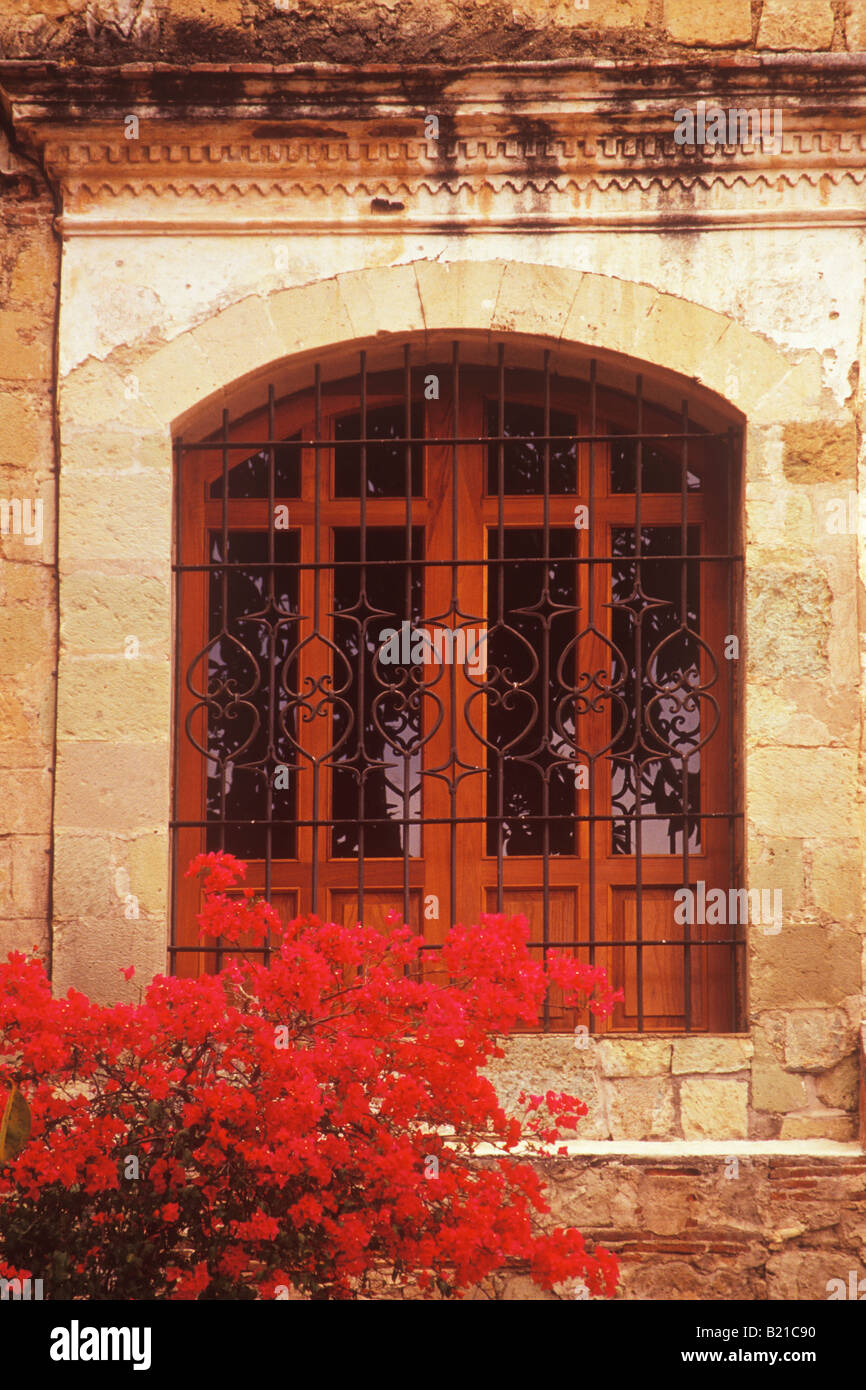 windows and wrought iron details Oaxaca Mexico Stock Photo