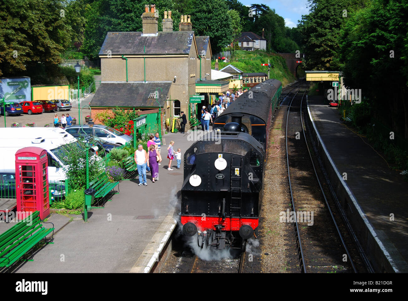 Steam Train, Alresford Railway Station, Mid Hants Watercress Heritage Railway, New Alresford, Hampshire, England United Kingdom Stock Photo