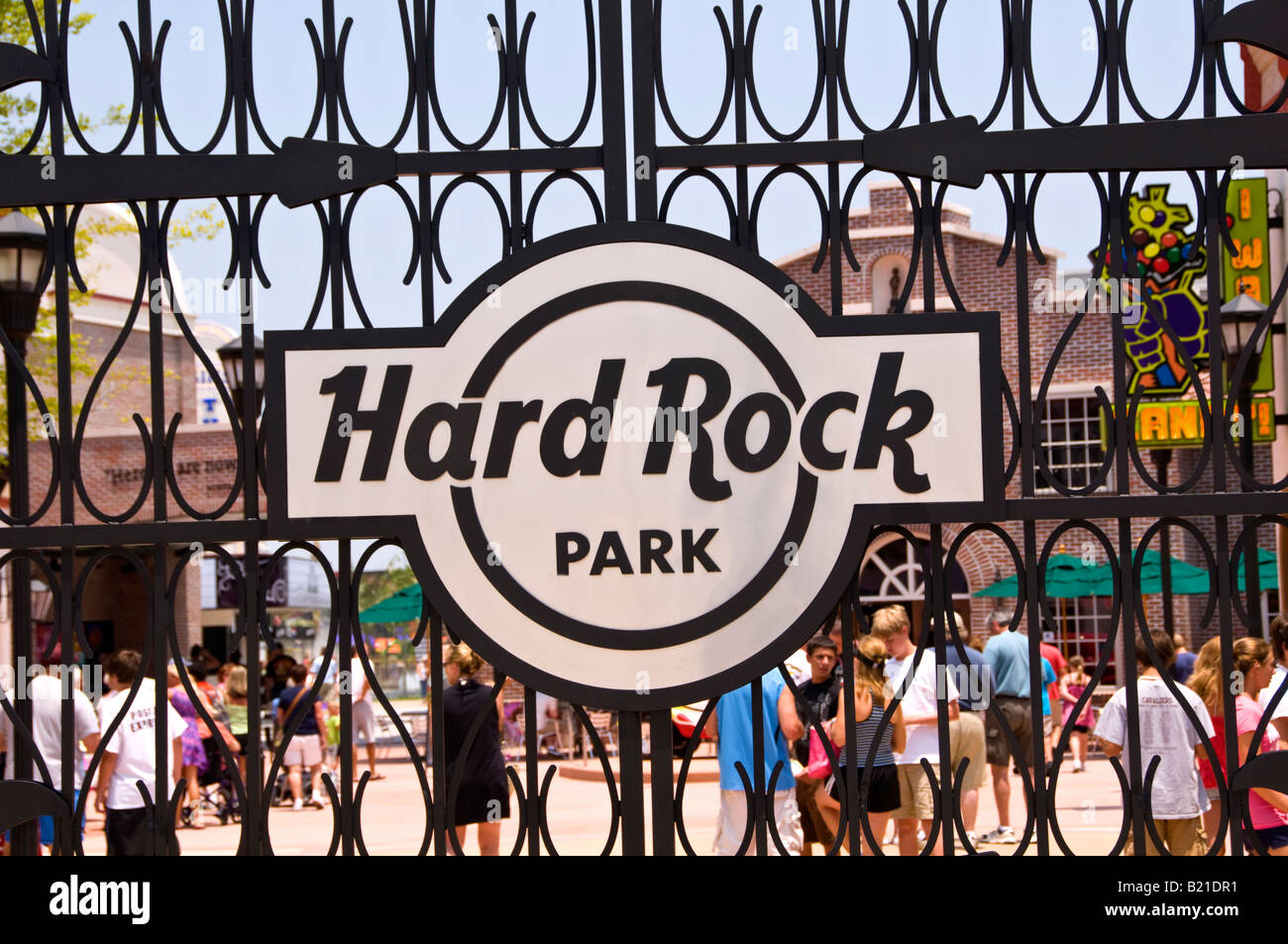 Hard Rock Park entrance gate logo Myrtle Beach SC world first rock and roll theme park Stock Photo