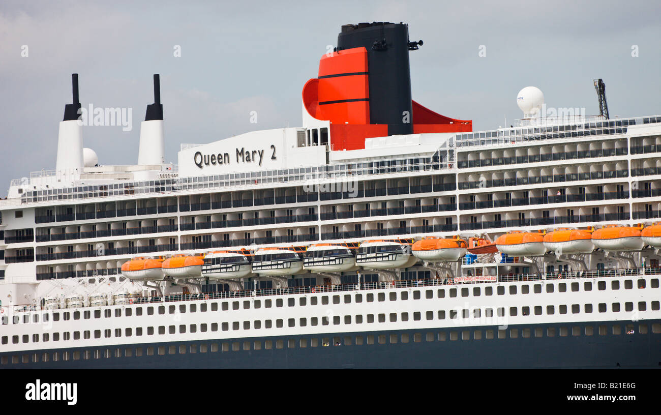Detail of the Cunard liner Queen Mary 2 while docked in Southampton