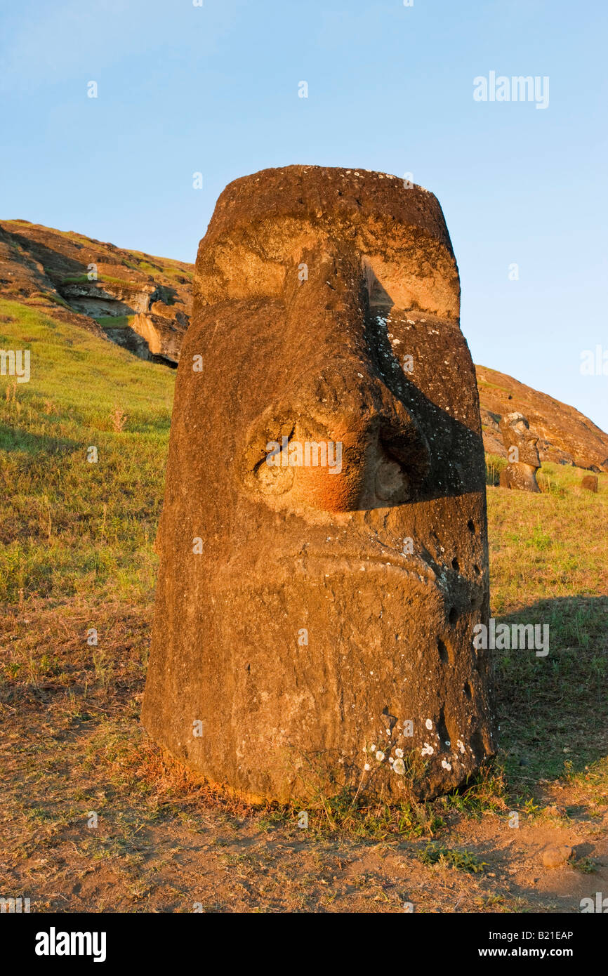 South America Chile Rapa Nui Isla de Pascua Easter Island giant monolithic stone Maoi statue at Rano Raraku Stock Photo