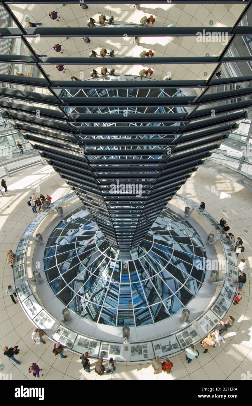 A wide angle view of tourists inside the dome on top of the Reichstag - the german parliment building. Stock Photo