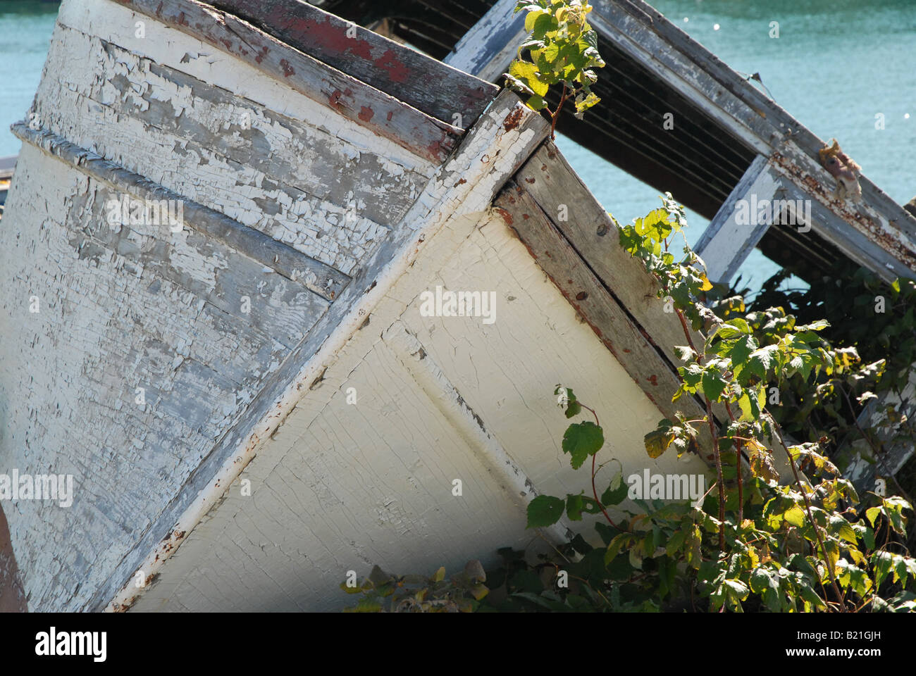 An old fishing boat rests on the shore at Killarney Ontario October 10 2006 Stock Photo