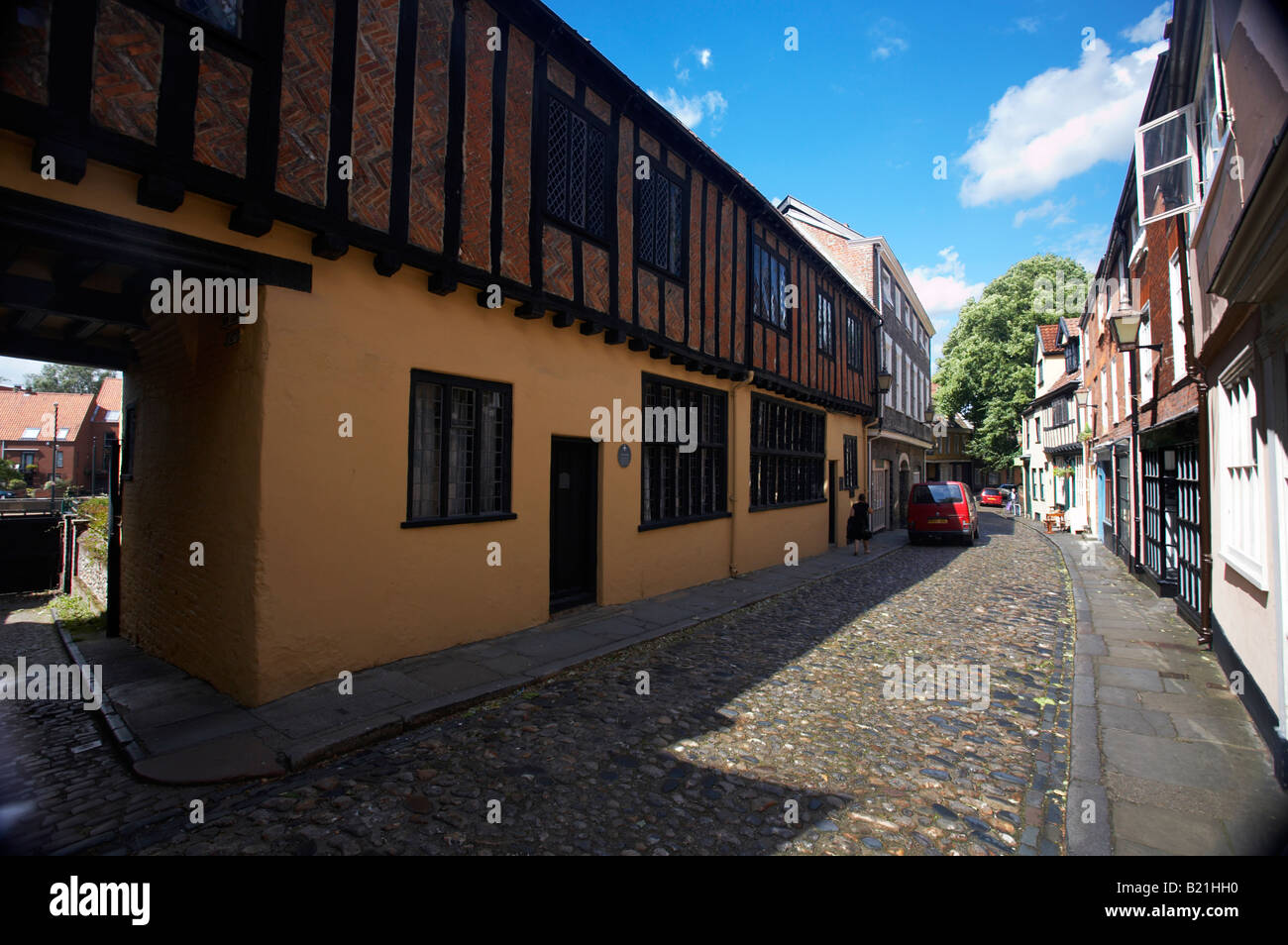 The cobbled streets & old buildings of Elm Hill Norwich UK Stock Photo