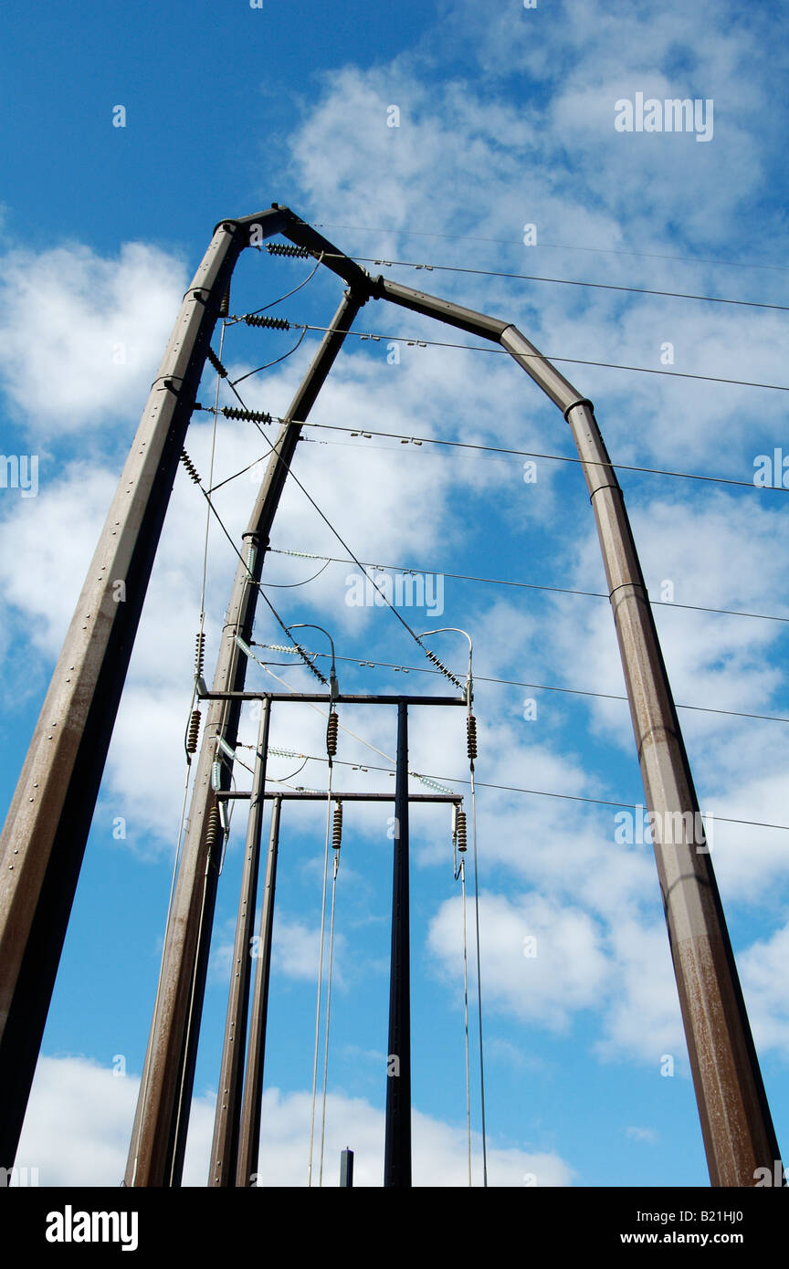 High voltage power transmission lines Stock Photo