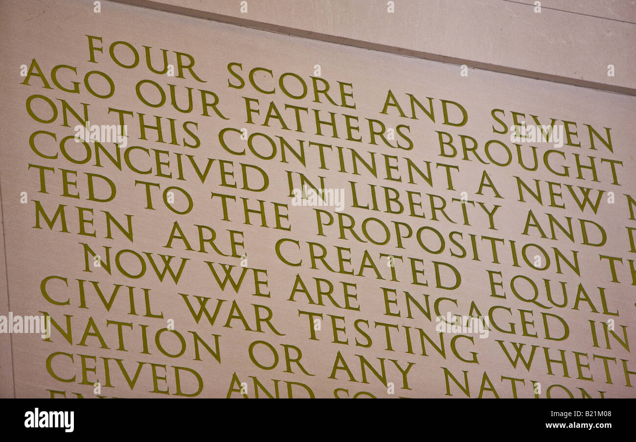 WASHINGTON DC USA Gettysburg address inscription on wall in the Lincoln Memorial Stock Photo