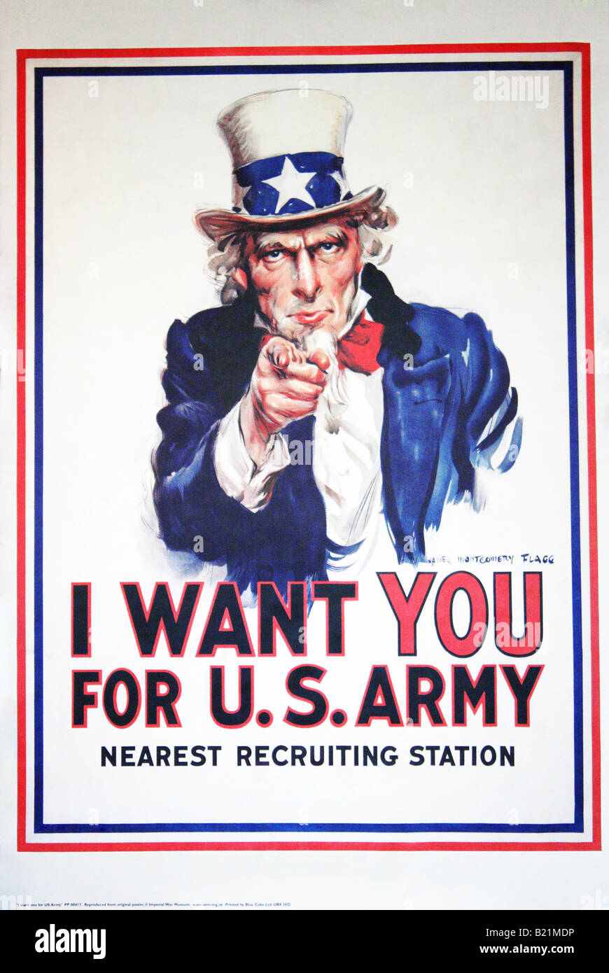 A photograph of the famous 'Uncle Sam' poster 'I want you for the U.S. army' used for recruiting. Stock Photo