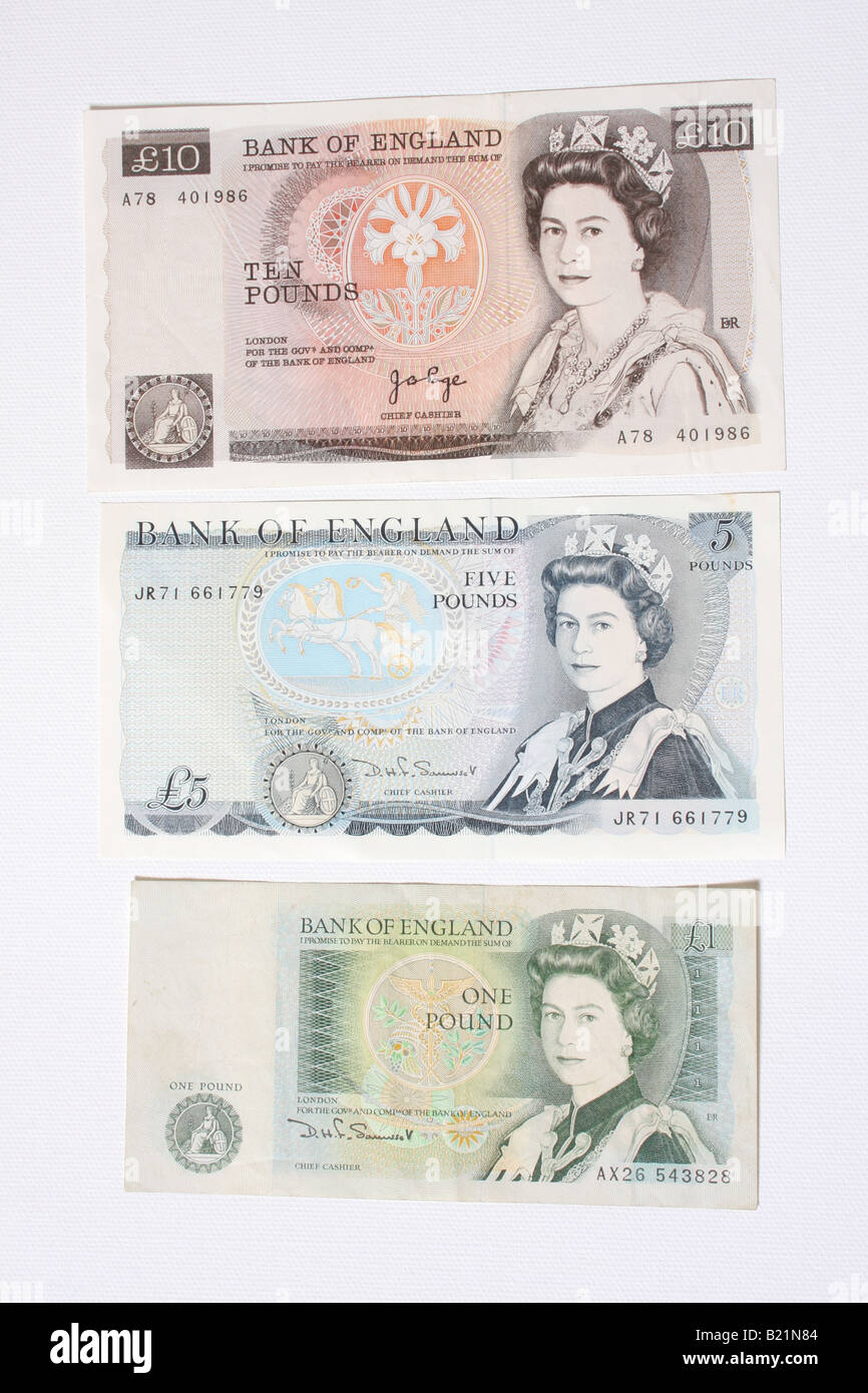 English old ten five and one pound notes Stock Photo Alamy