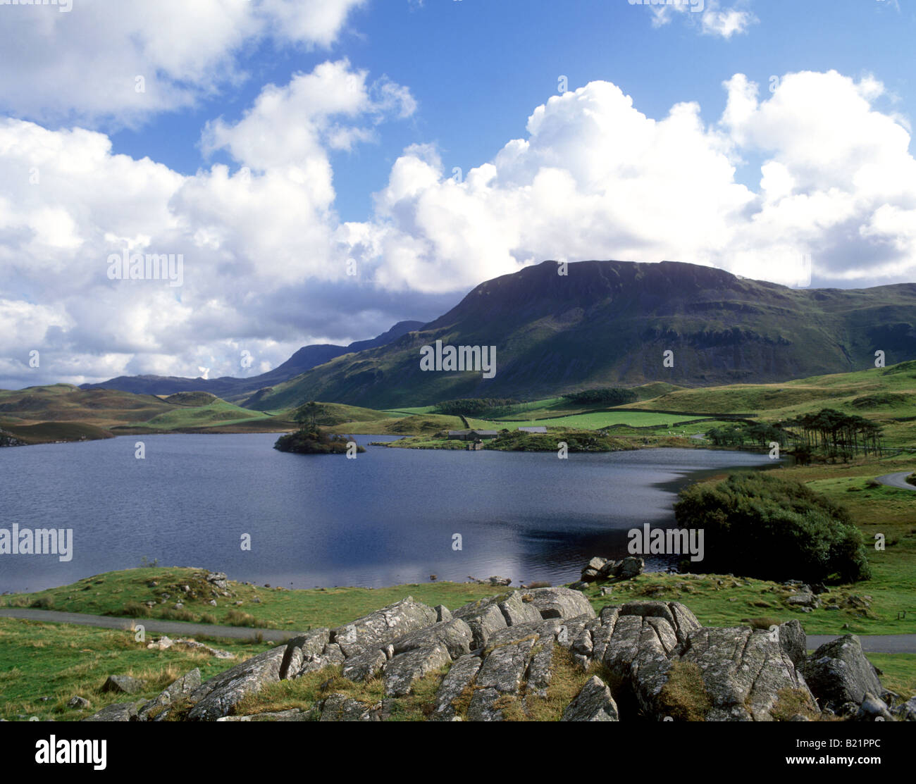 View of Llynnau Cregennen and the Cadair Idris mountain range Stock Photo