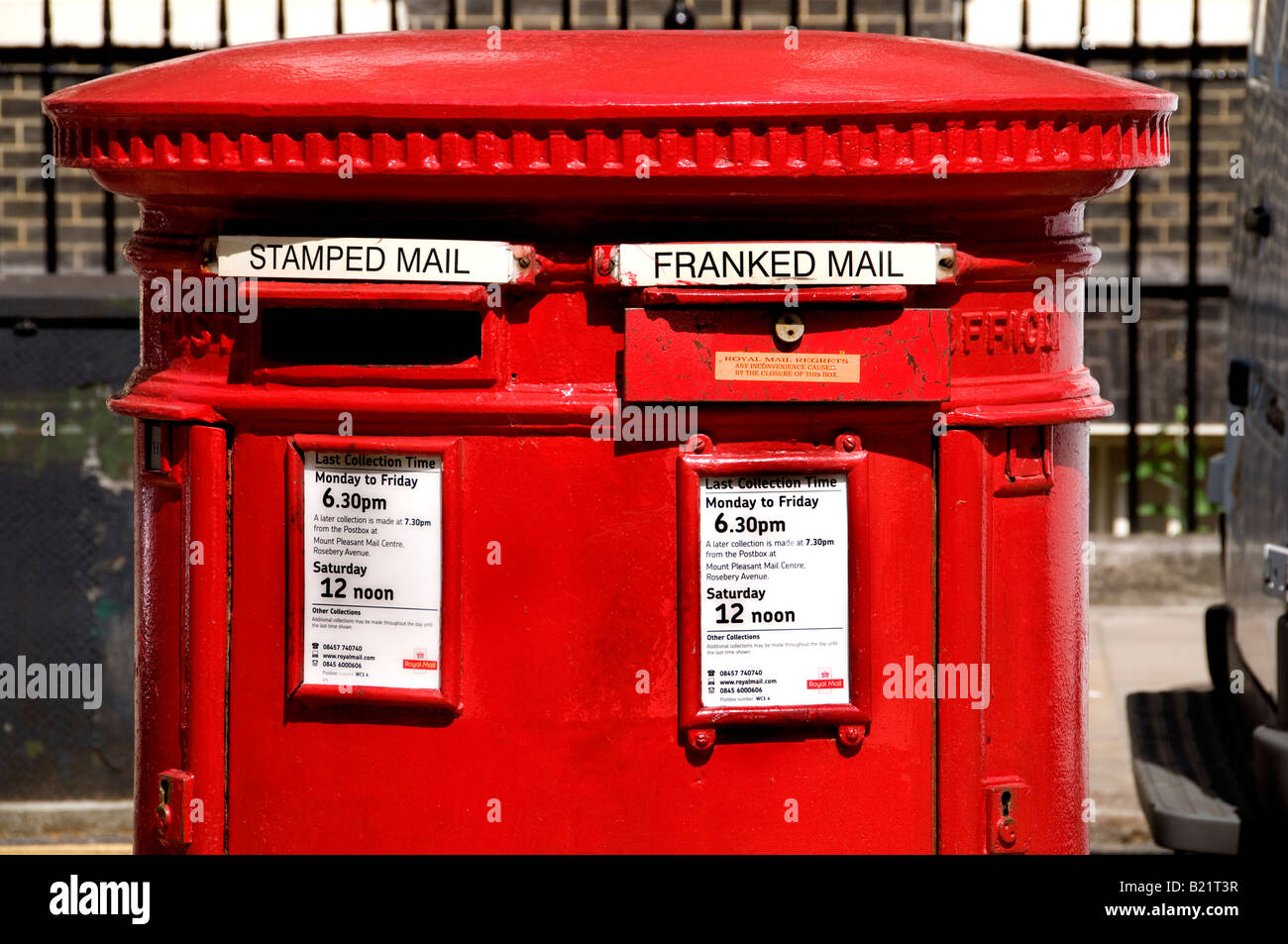 Old Royal mail London Bedford Square Bloomsbury Georgian House letter mail pillar box  pillar-box Stock Photo