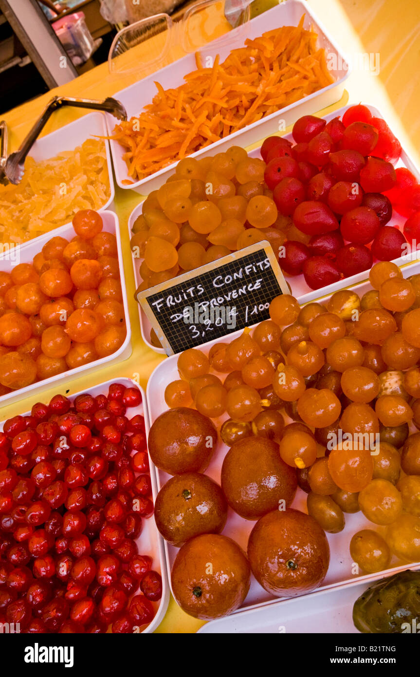 Preserved fruits, Cours Saleya Market, Old Town of Nice, South France Stock Photo