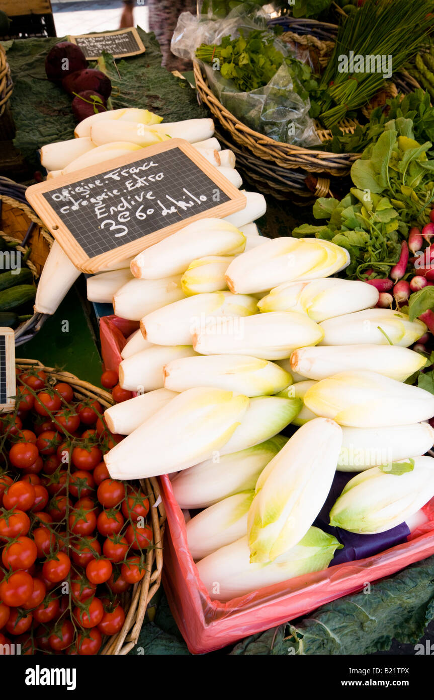 Vegetable stall, Cours Saleya Market, Old Town of Nice, South France Stock Photo