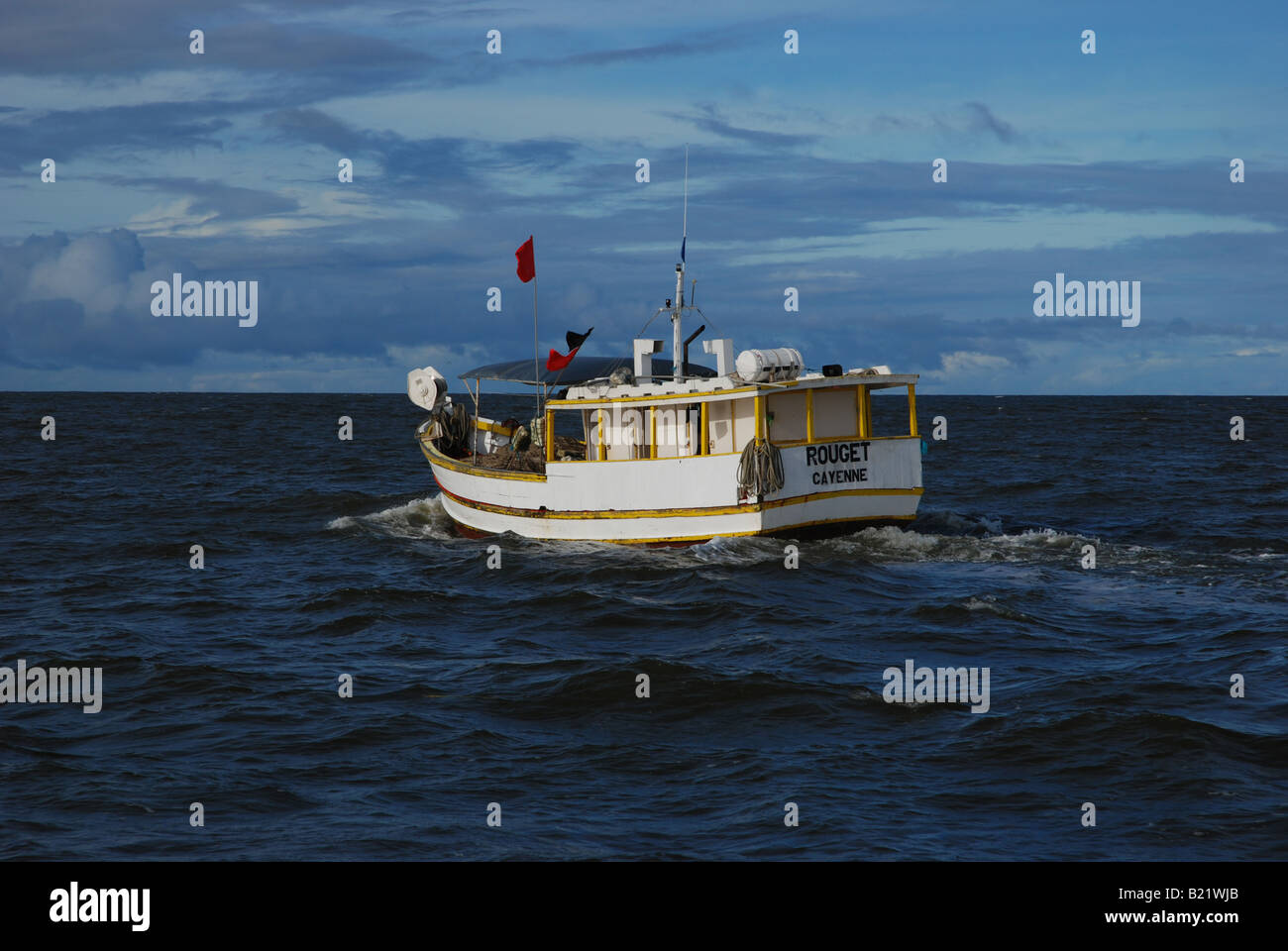 fishing boat going to fish in french Guyana Cayenne south america Stock