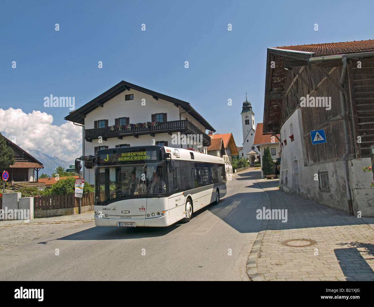 A local bus provides a frequent and punctual service in the villages around Innsbruck Austria Stock Photo