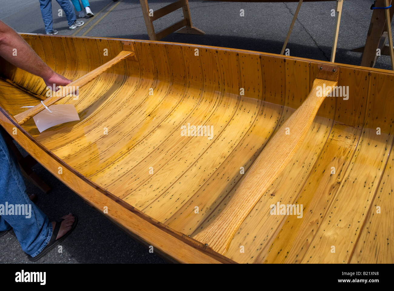 1904 Lakefield Canoe Co cedar strip canoe Corvallis at annual Historic Apalachicola Antique and Classic Boat Show Stock Photo