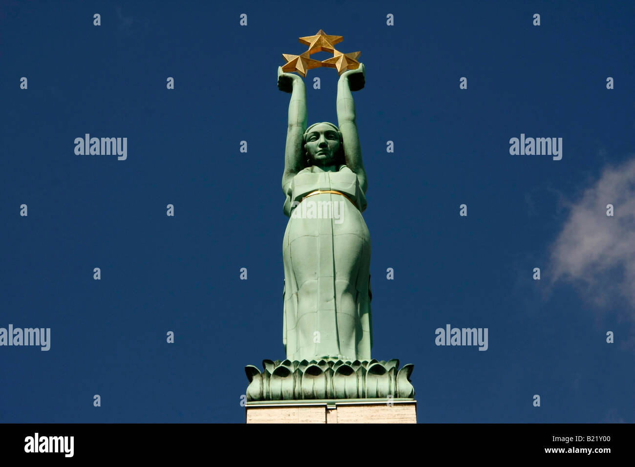 Statue The symbol of the Freedom on Freedom Monument in Riga Latvia Baltic States Stock Photo