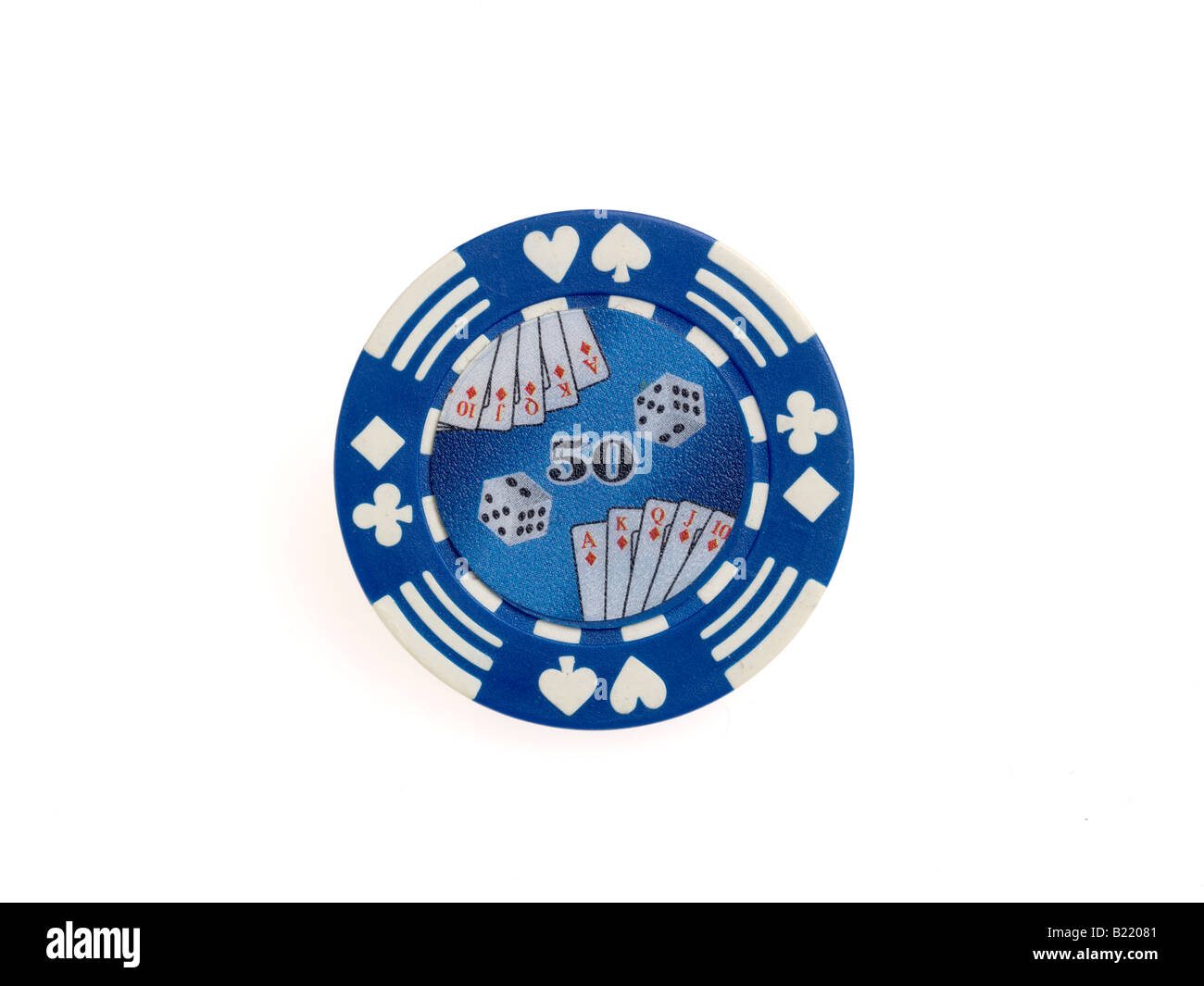 Blue Poker Chip value 50 Stock Photo Alamy