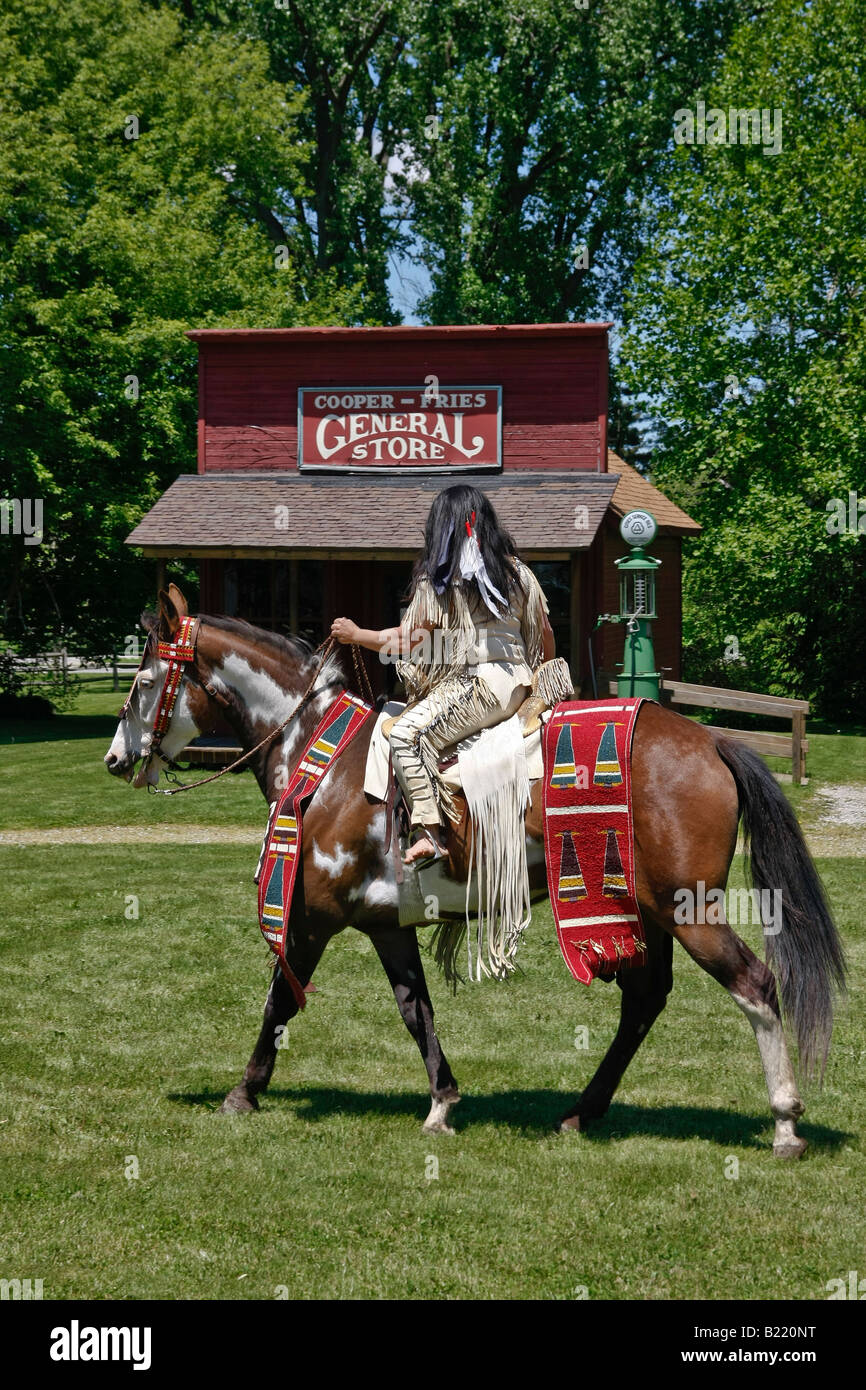 American native female riding a horse Shawnee tribe Indians in Ohio OH USA  US living daily life lifestyle hi-res Stock Photo