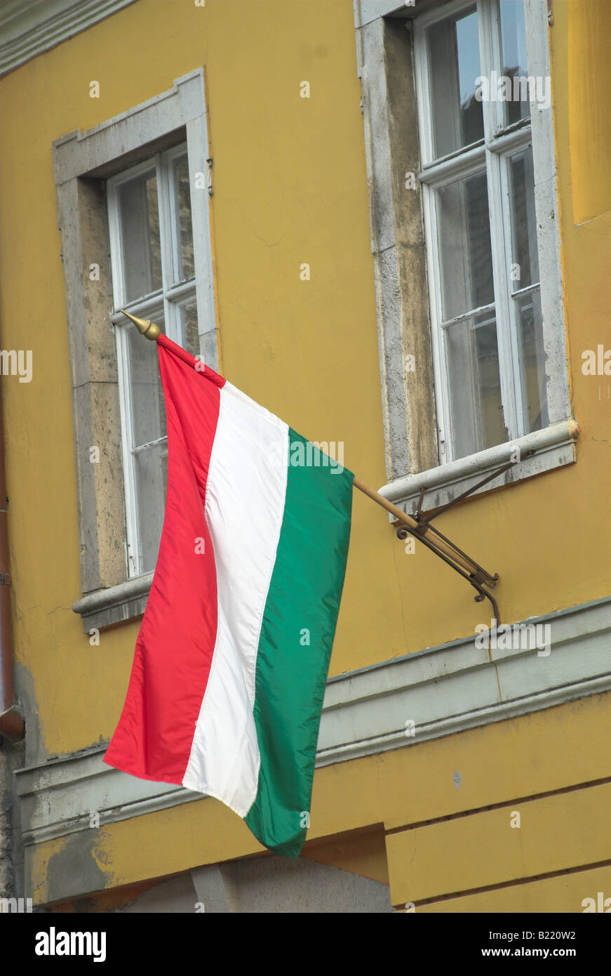 Hungarian flag in the historic Pest district, Budapest Stock Photo