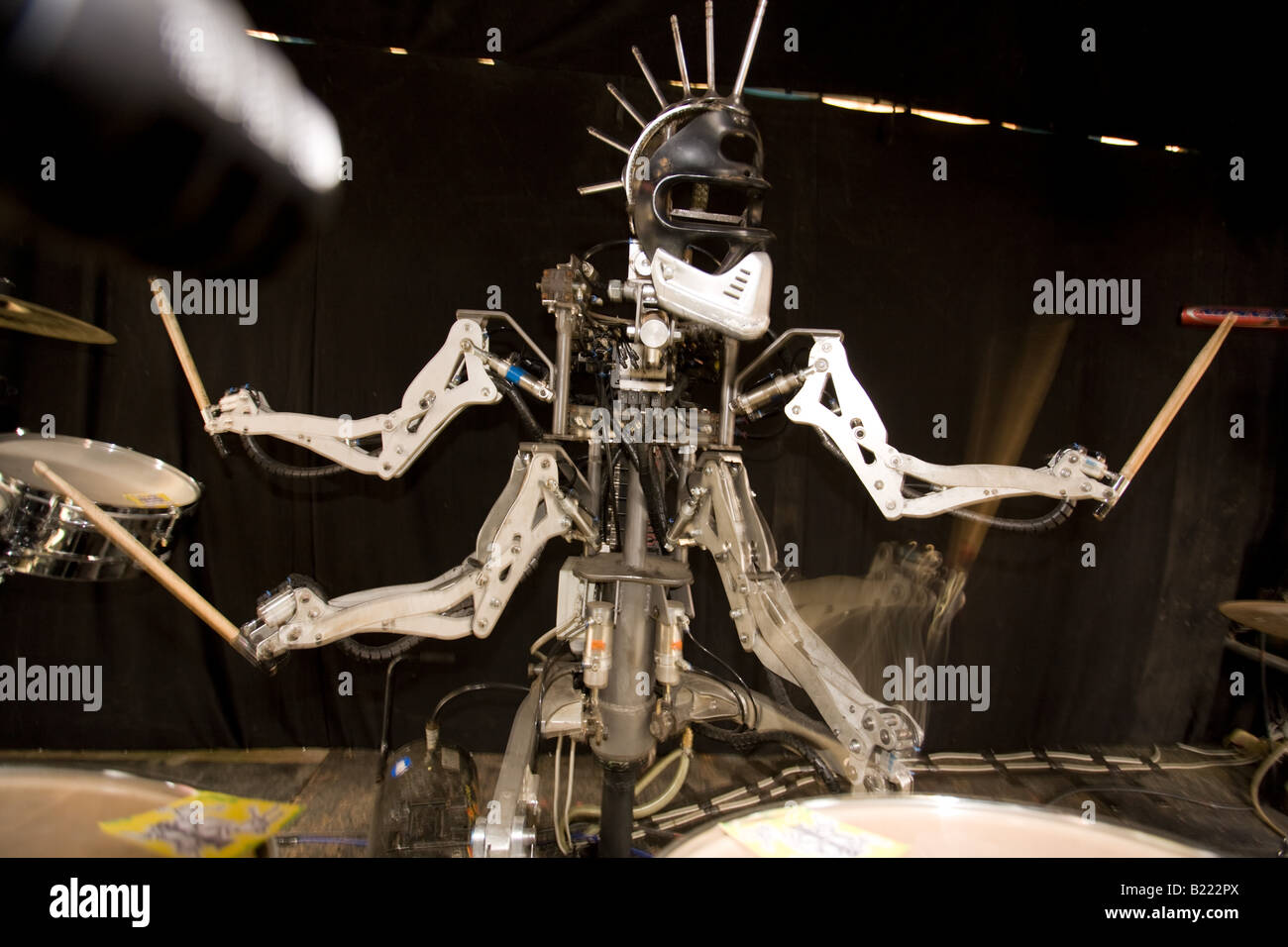 Robot drummer at Trash city, Glastonbury Festival 2008 Stock Photo - Alamy