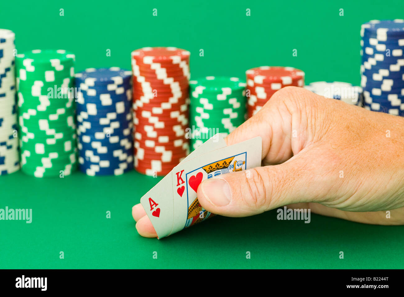 Poker game chips table cards Stock Photo