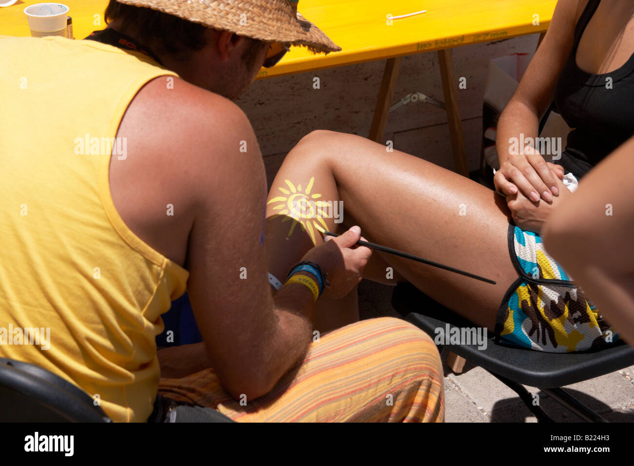 Body painting at Eolica festival on Tenerife in The Canary Islands. Stock Photo