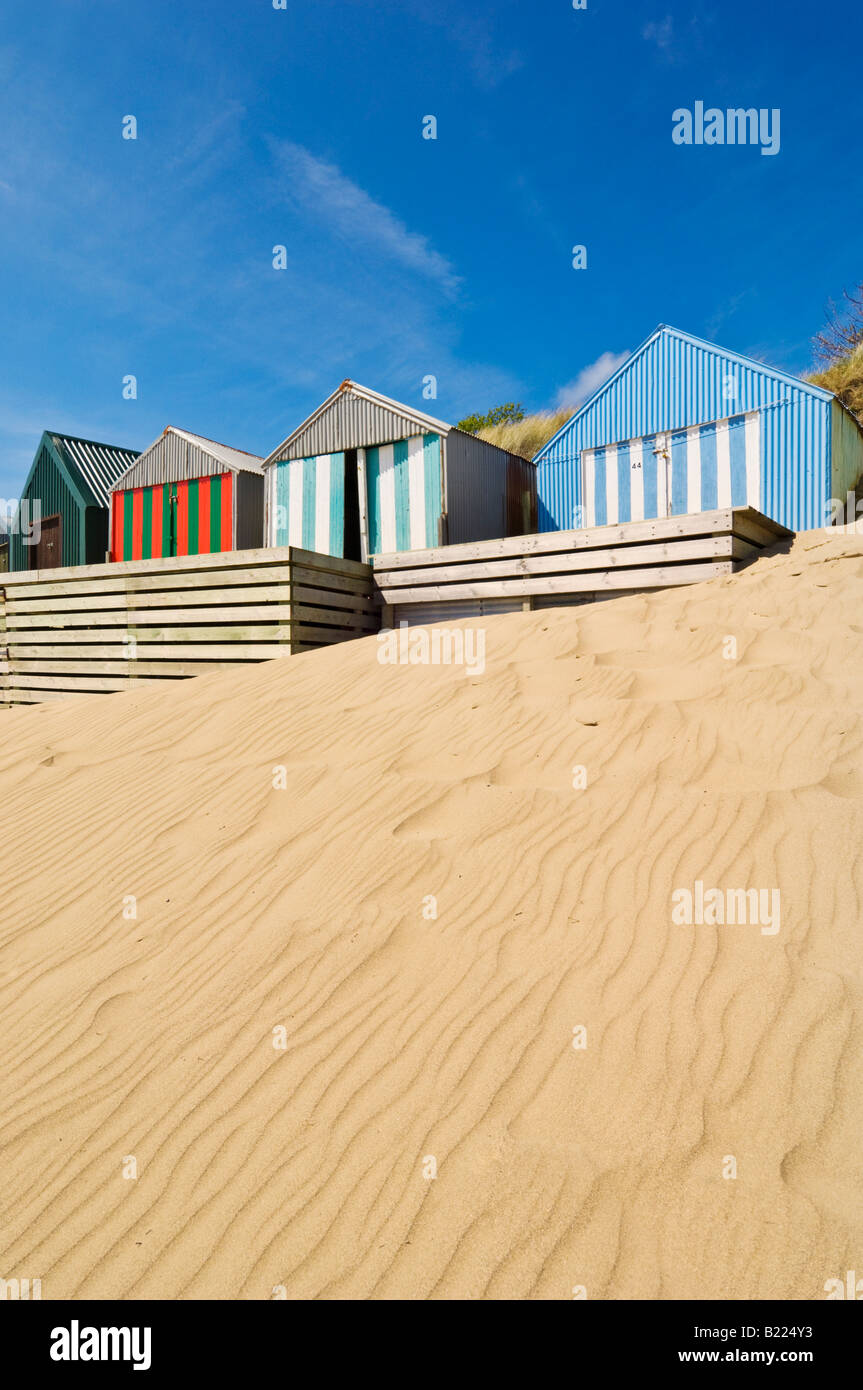 Multicoloured beach huts on Morfa Gors beach Abersoch LLeyn or LLyn Peninsula Gwynnedd North Wales GB UK EU Europe Stock Photo