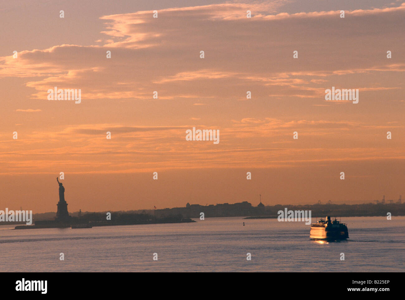 Staten Island Ferry and Statue of liberty NY Harbor NYC Stock Photo
