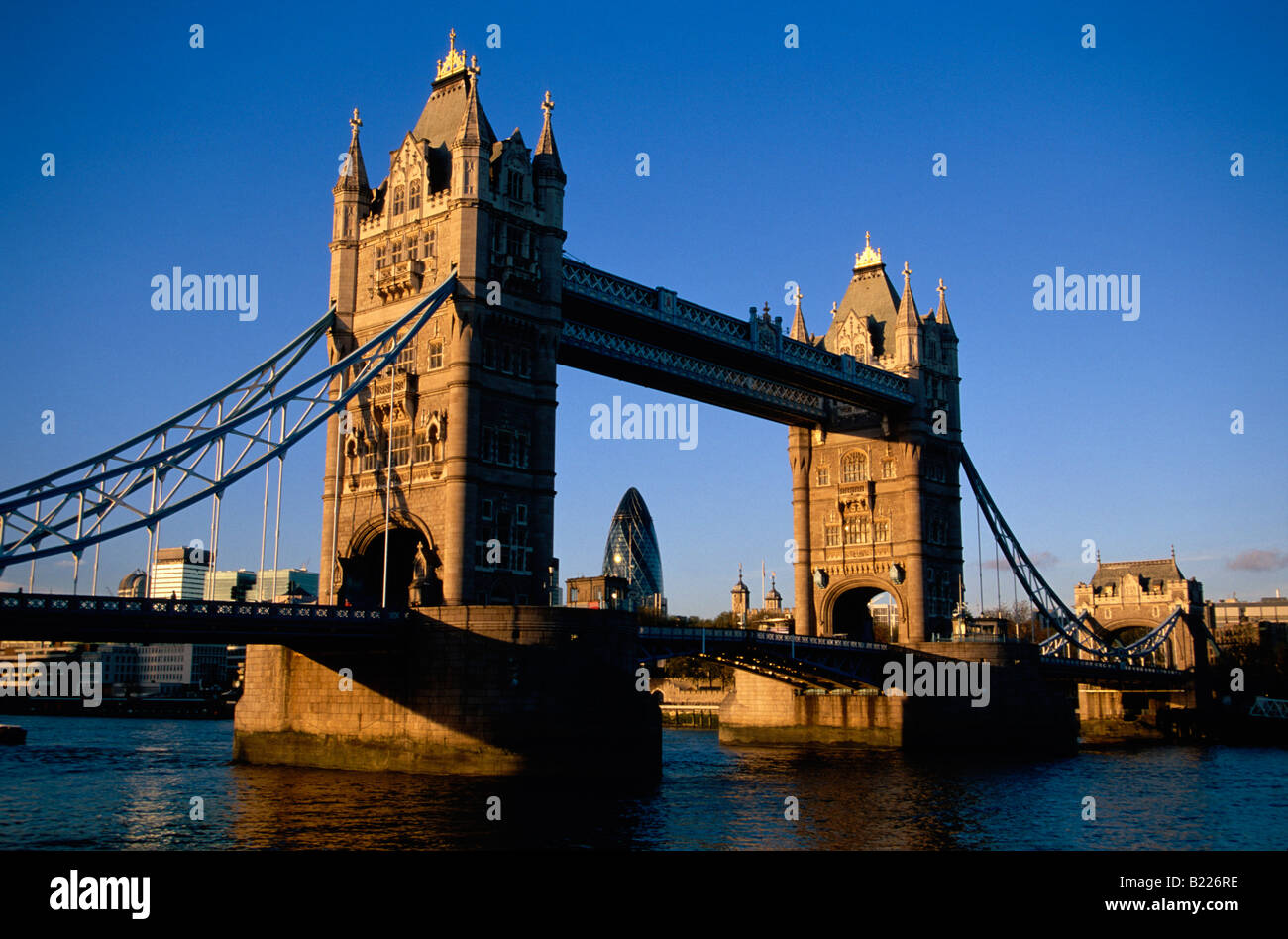Tower Bridge with Swiss Re Building in the background London Stock Photo