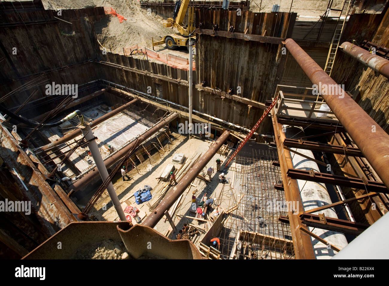 A construction crew works on building a sewage treatment plant in New England Stock Photo